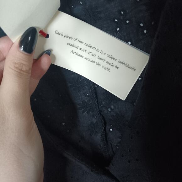 Solitaire Eyelet Button Front Blouse Collared Black Vintage Inspire Handmade New - Picture 6 of 7